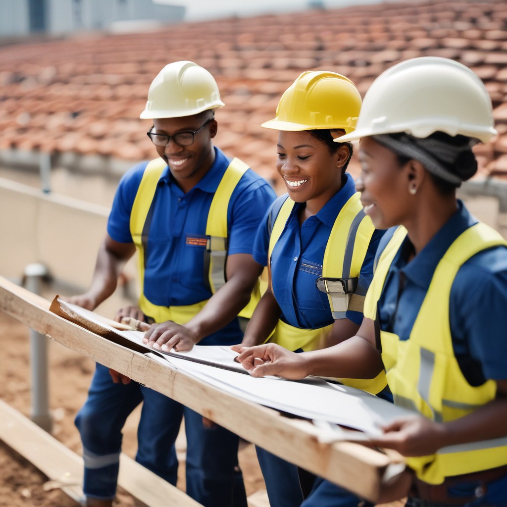 Professional roofing team at work